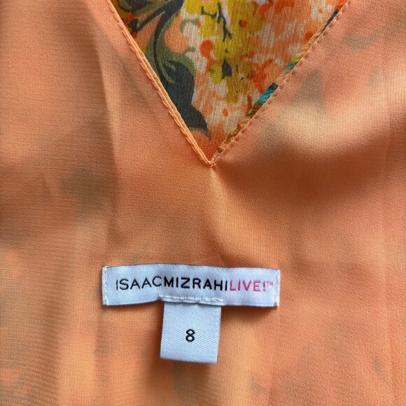 ISAAC MIZRAHI LIVE, BEAUTIFUL ORANGE FLORAL MAXI CHIFFON DRESS, SZ. 8 - Picture 8 of 9